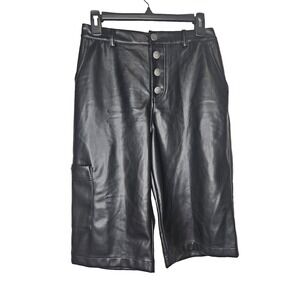 Avec Les Filles Faux Leather Bermuda‎ Shorts Black Size 4 High Rise Button Front